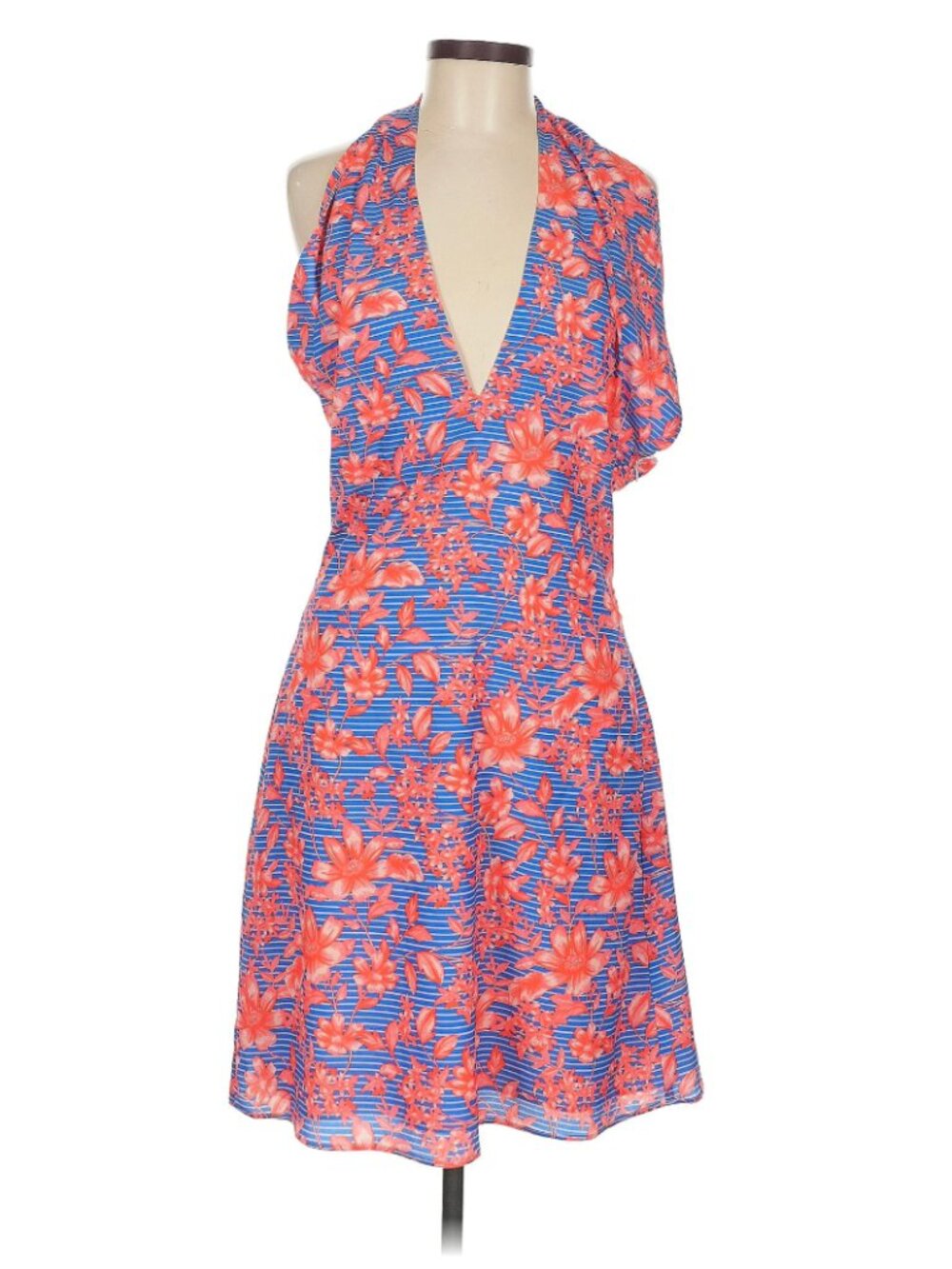 Belle Badgley Mischka "Delilah" Tropical Floral Cross-Over Halter Dress - Picture 3 of 11